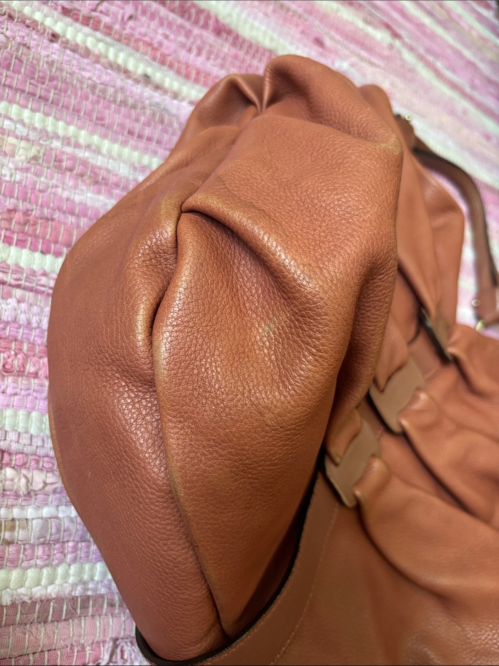 Ferragamo Soft Ruched Medium Hobo Shoulder Bag in Cognac Brown - Picture 6 of 11